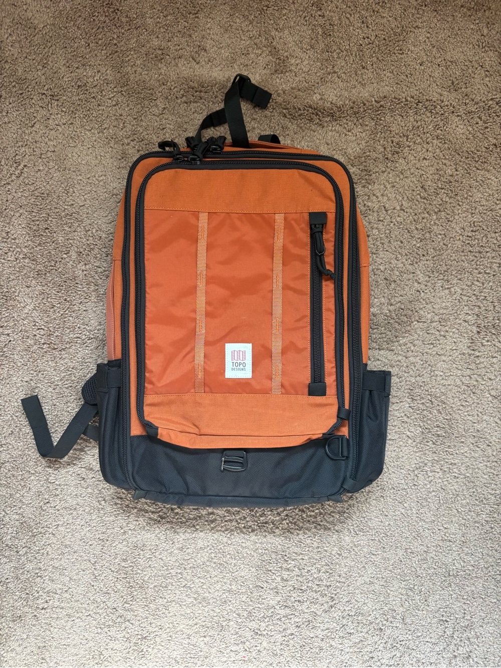 Topo Designs Orange and Black Travel Backpack